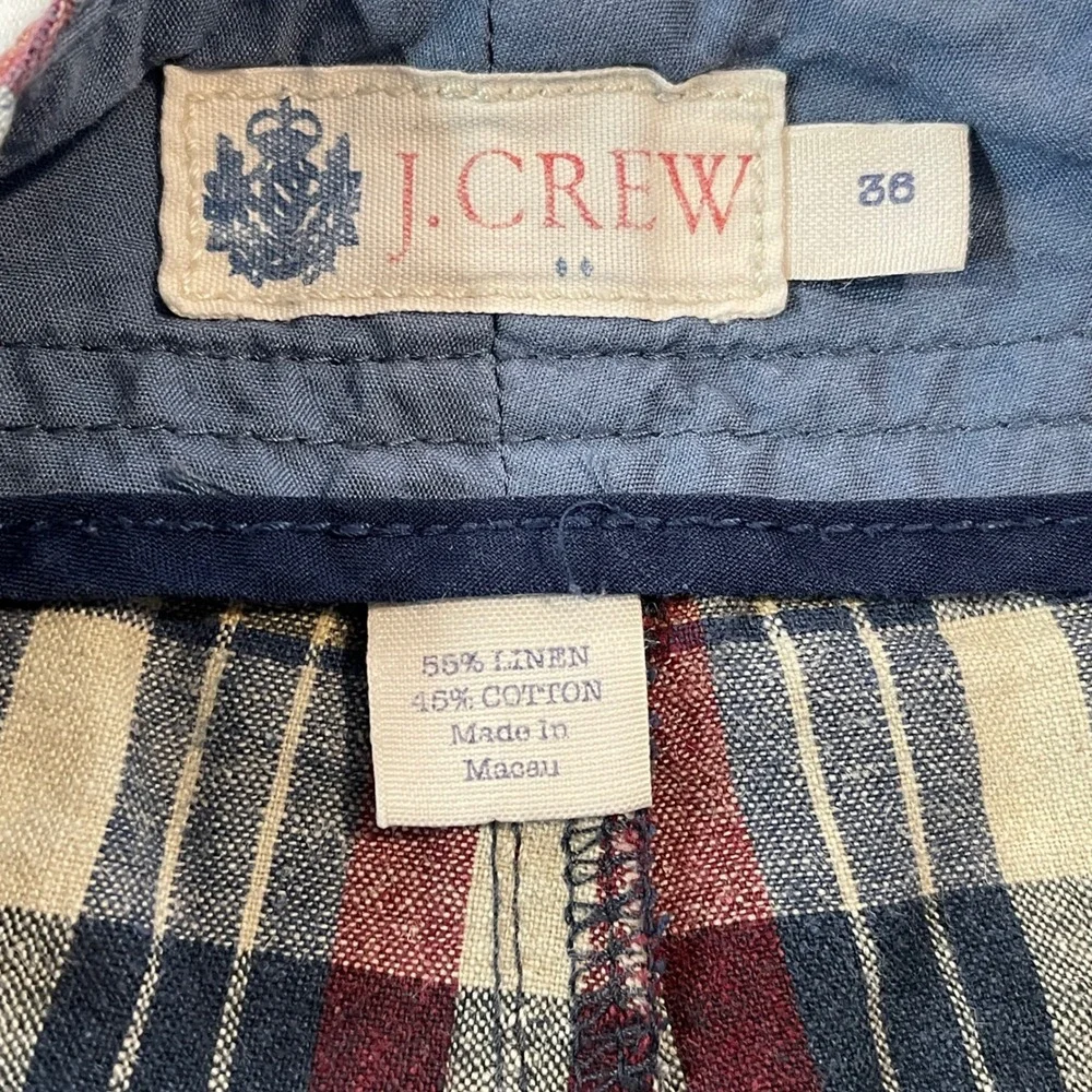 J. Crew Mens Shorts‎ 36 Plaid Madras Linen Cotton Blend Red Blue Tan Casual Prep